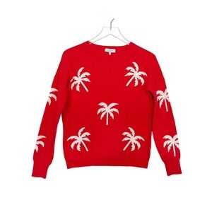J. Society Small Orange White Palm Tree Super Soft Crew Sweater